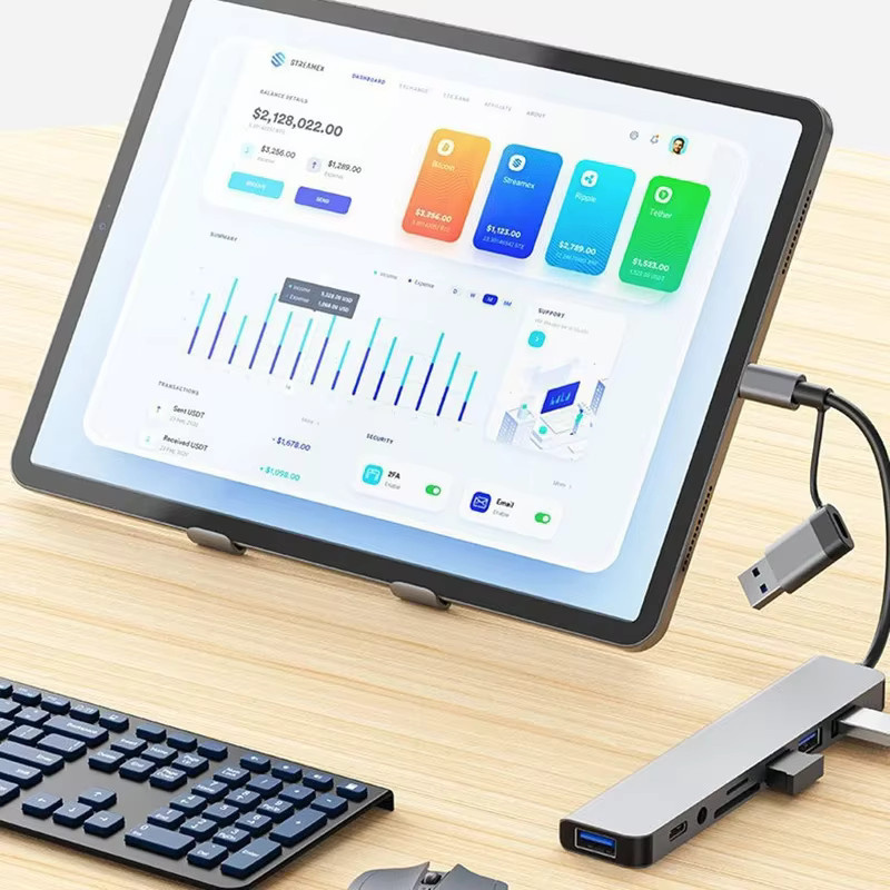 Congdi 8-in-2 USB-C Dockingstation mit USB-Anschlüssen, 3,5-mm-Audio-Klinke und Micro-SD-Kartenleser für Laptop, Tablet und Smartphone - Bild 4