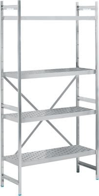 Köhler Grundregal Regalsystem aus Edelstahl in Silber mit gelochtem Boden, H 200 cm x B 90 cm x T 40 cm - Bild 1