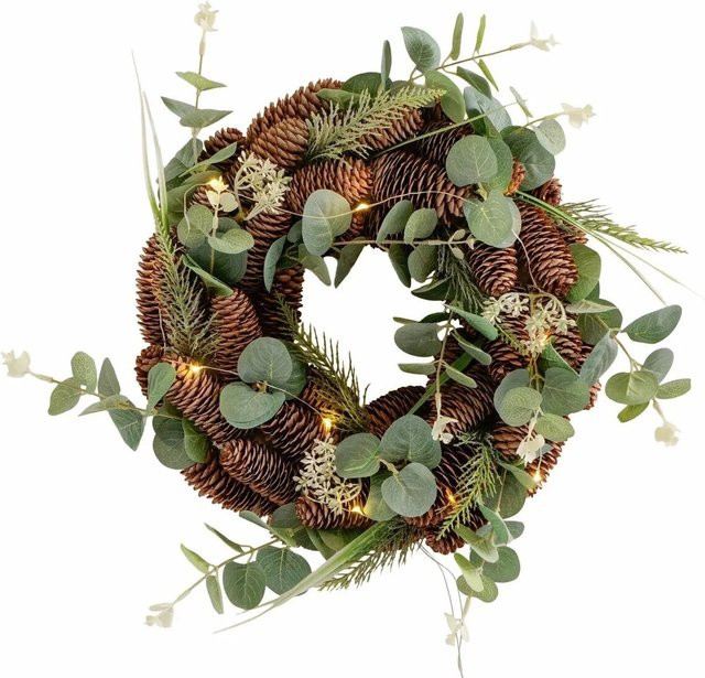 Boltze Hängekranz Eukala mit LEDs in Braun-Grün, Durchmesser: 45 cm - Bild 1