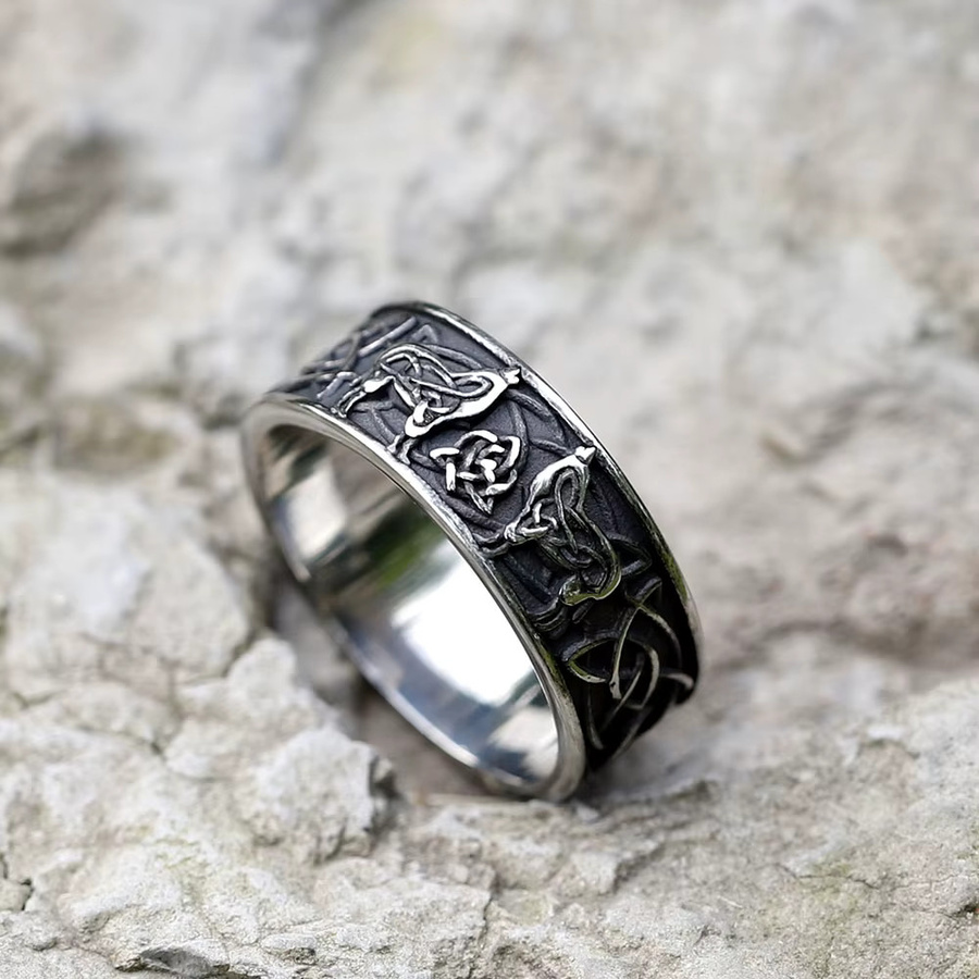 Ring Herren, Edelstahl, Vintage, Silber, Wikinger Wolf - Bild 3