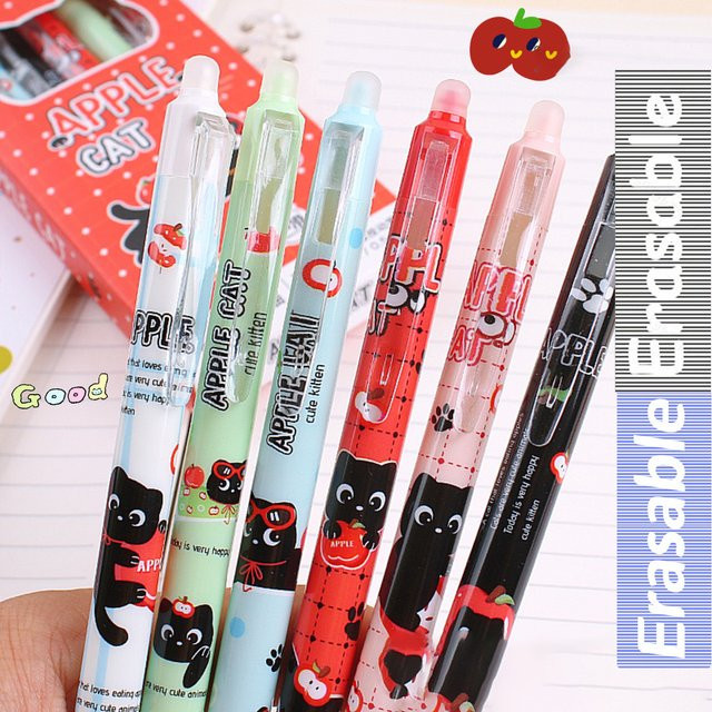 6er Set löschbare Kugelschreiber mit 0,5 mm Spitzendurchmesser und schnelltrocknender Tinte in Schwarz und Mehrfarbig - Bild 1