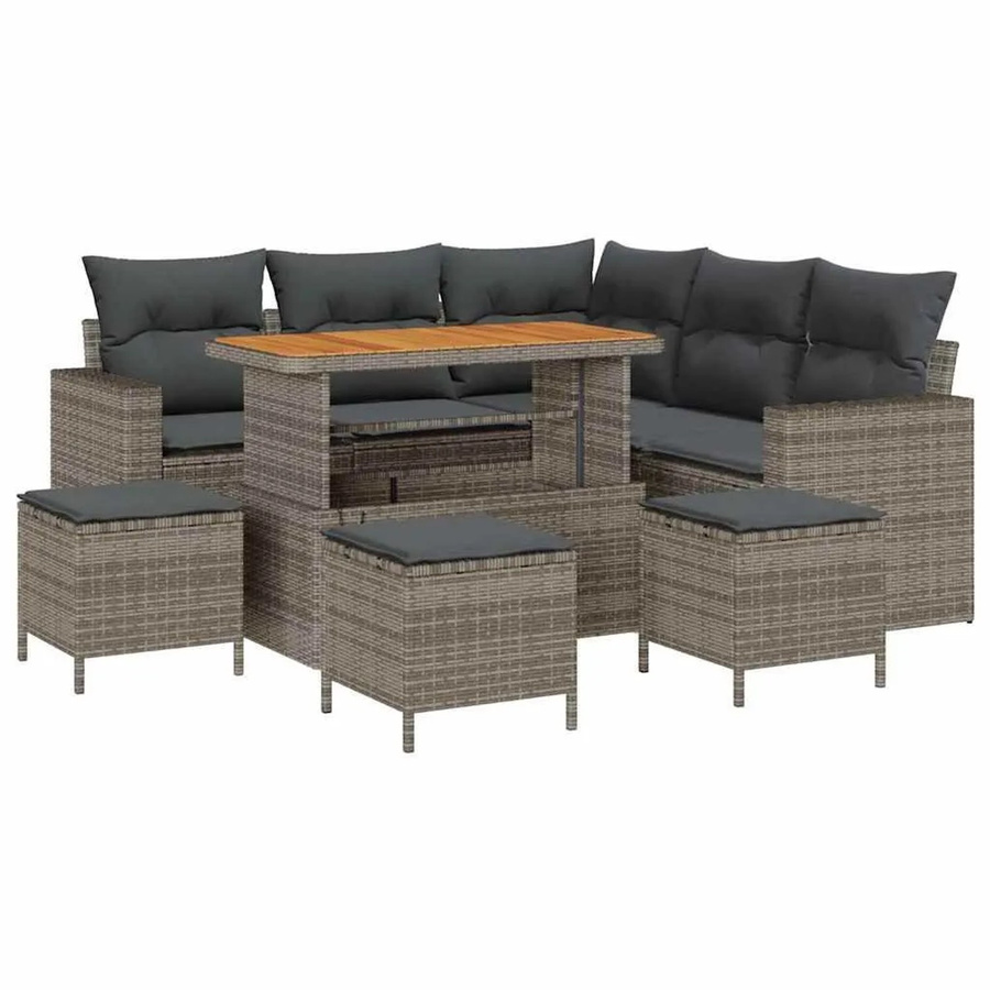 vidaXL Gartensofa-Set aus Poly-Rattan in Grau mit 10 Kissen, L-Form Lounge-Set mit 2-Sitzer, Eckelement, Ottoman und Couchtisch für Garten und Terrasse - Bild 2
