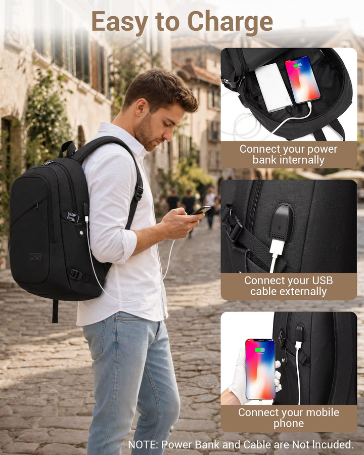 Kono Laptop-Rucksack mit Diebstahlschutz für Reisen und Business, passend für Laptops bis 15,6 Zoll in Schwarz oder Blau - Bild 4