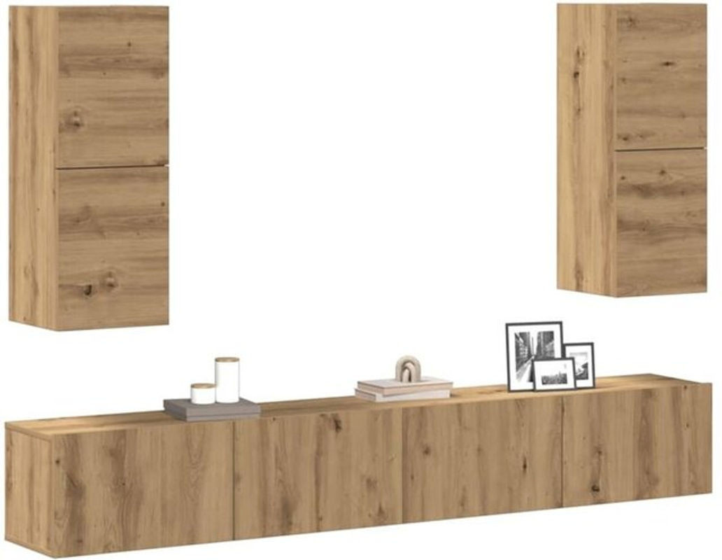 Vidaxl 4-teiliges TV-Schrank-Set Artisan-Eiche in Braun, Wandmontage aus Holzwerkstoff mit Drehtüren - Bild 1