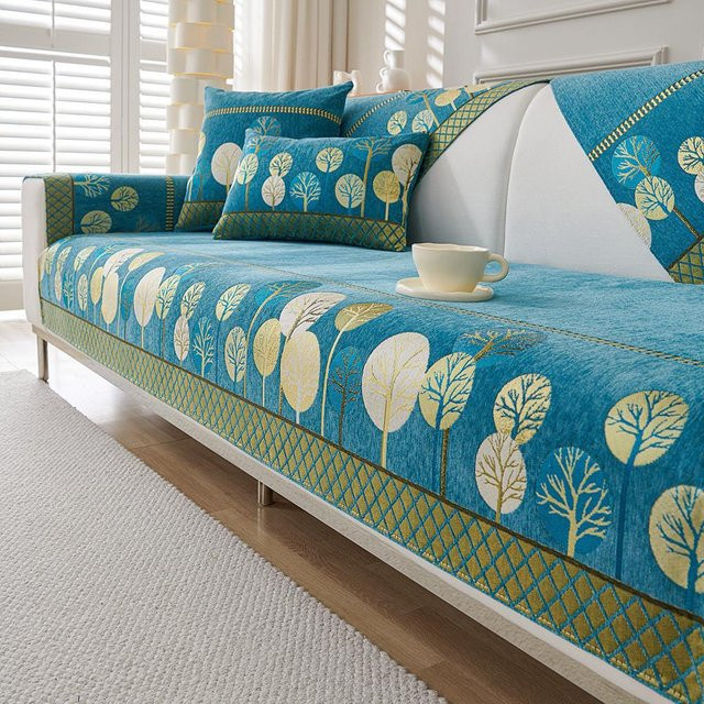 Rutschfester Chenille Sofa-Mattenbezug in Blau für Armlehnen und Rückenlehnen, quadratisch, B/T/H: 45 x 45 x 45 cm - Bild 1