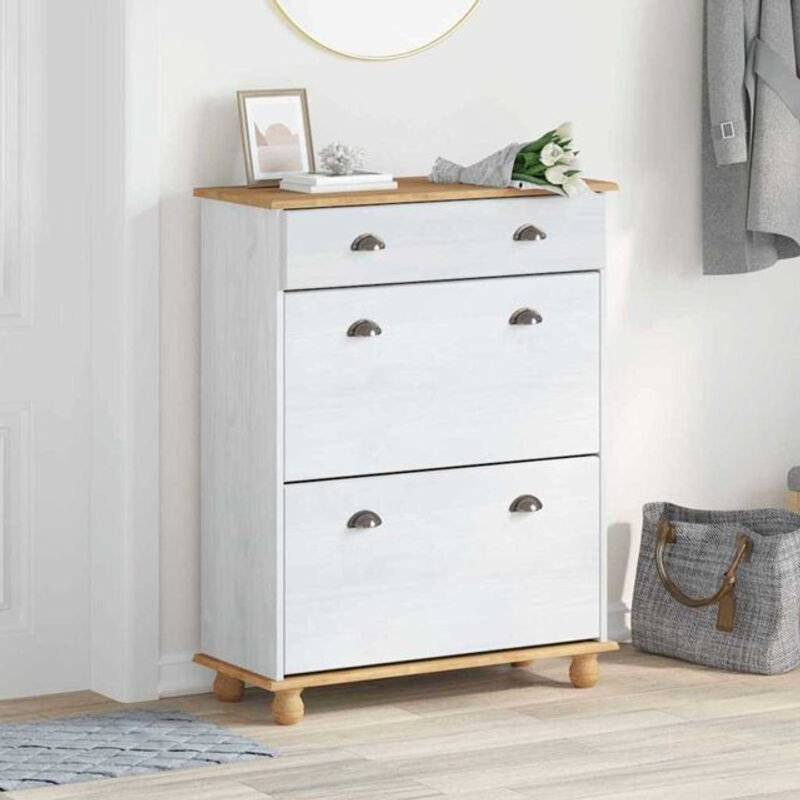 Vidaxl Schuhschrank aus Massivholz Kiefer in Weiß mit Drehtüren, B/T/H: 85 x 35 x 108 cm - Bild 1