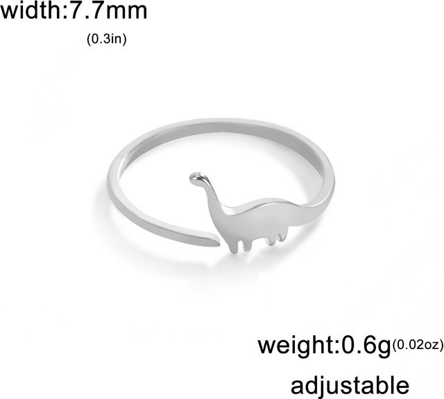 Dinosaurier Ring Edelstahl, Silber, Damen, Brachiosaurus, Verstellbar - Bild 1