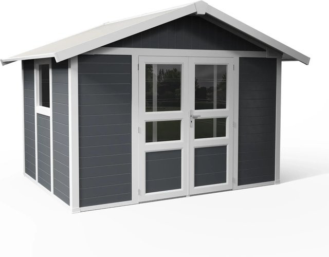 Grosfillex Kunststoff-Gartenhaus Deco Domizil 7,5 mit Satteldach in Dunkelgrau-weiß, B: 370 cm, T: 298 cm, H: 250 cm - Bild 1
