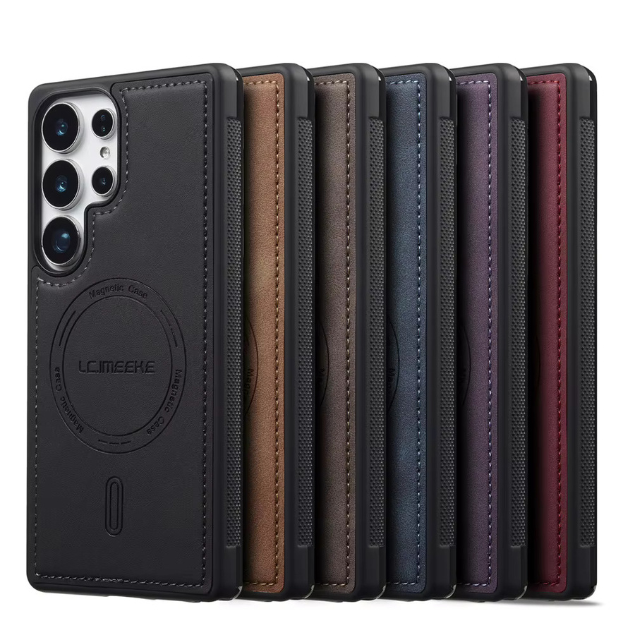 Magnetische Lederhülle für Samsung Galaxy S26 Ultra S25 S24 Ultra S23 FE S22 FE A17 A37 A57 A16 A36 A56 in Braun mit kabellosem Laden - Bild 2