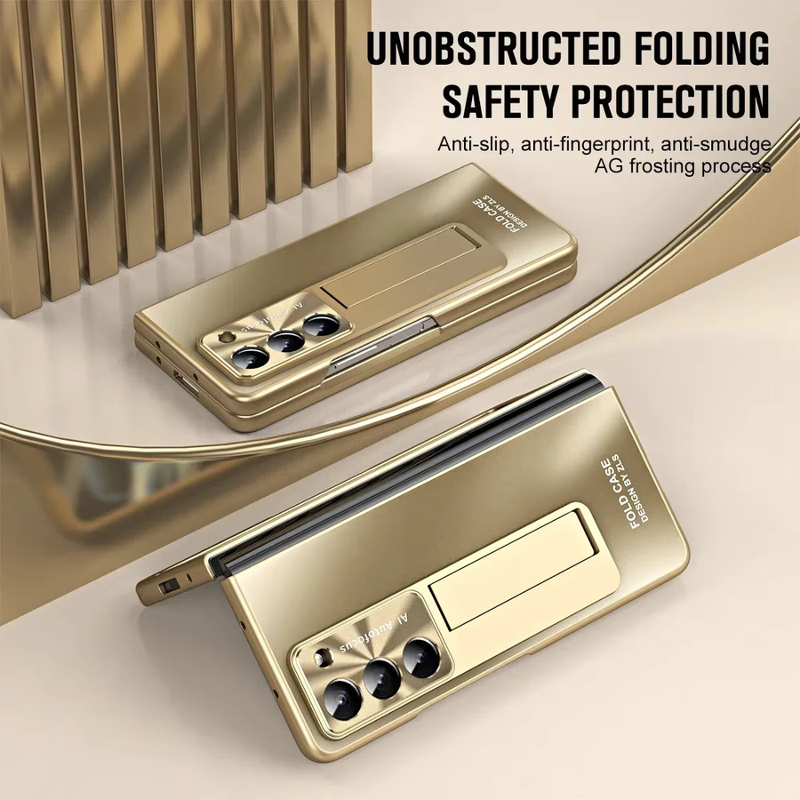 Samsung Galaxy Z Fold 6 5 4 3 5G Schutzhülle mit Scharnierabdeckung, Stifthalter und mattem Vollbildschutz in Gold - Bild 3