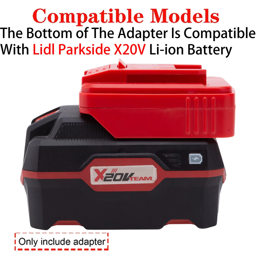 Adapter für Einhell Power X-Change und Ozito 18V Li-Ion Akkus auf Lidl Parkside X20V Li-Ion Akku in Rot - Bild 2