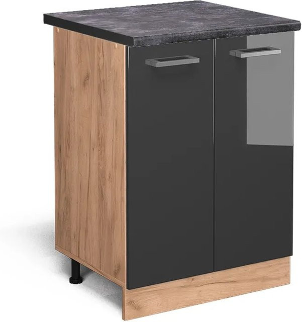 Vicco Küchenunterschrank R-Line Anthrazit Hochglanz und Goldkraft Eiche, B/T/H: 60 x 60 x 81,6 cm - Bild 1