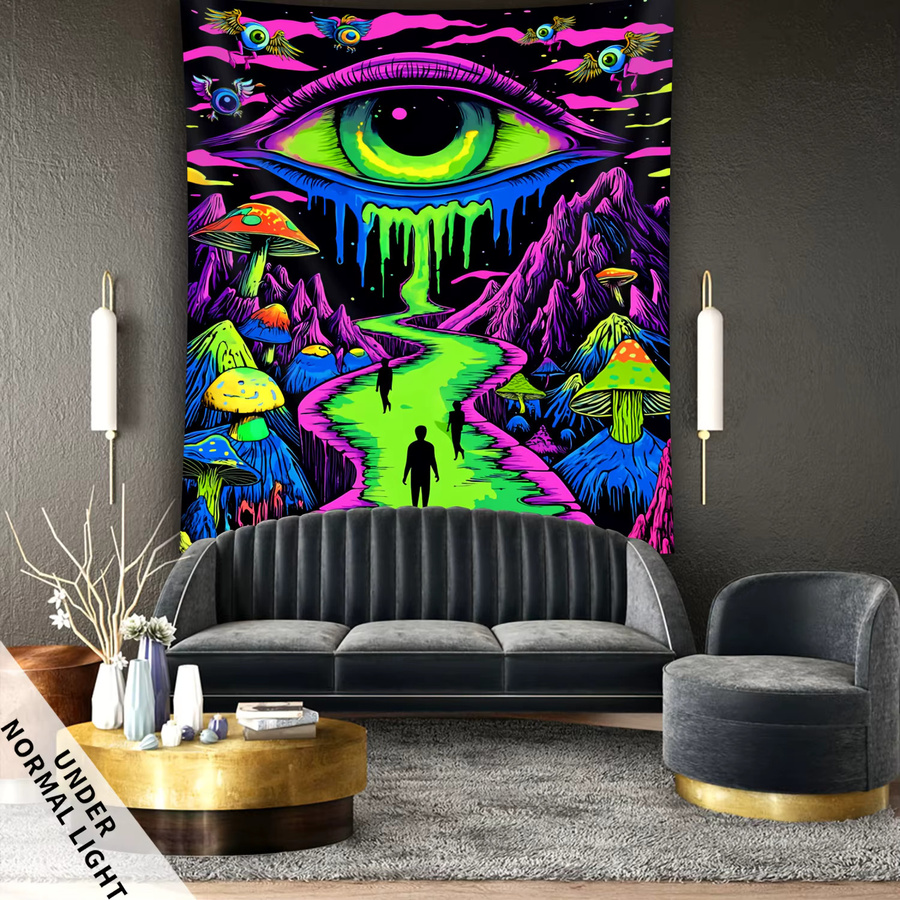 VIKAMA Fluoreszierender Wandteppich mit Augenpilz-Motiv in Multicolour, abstrakte Wanddekoration für Wohnzimmer und Party - Bild 2