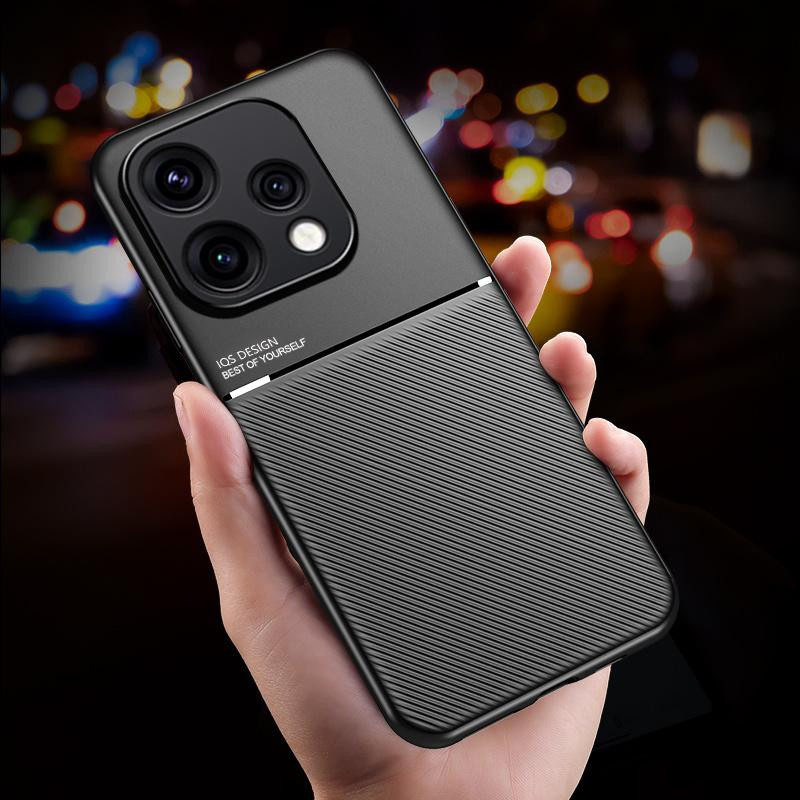 Magnetische Leder-Schutzhülle für OPPO Reno 15 5G in Schwarz mit Silikonrahmen und Auto-Halterung - Bild 1
