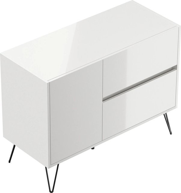 Posseik Sideboard Industrial S in Weiß Hochglanz mit 2 Schubladen und 1 Tür - Bild 1