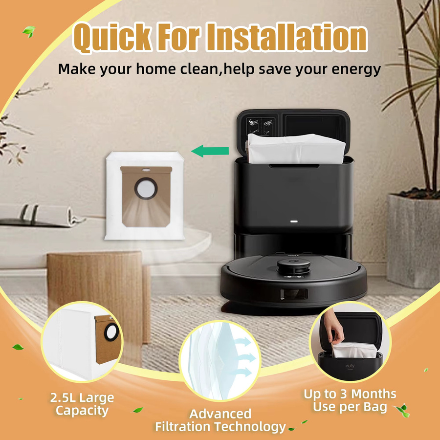 Heloxyo Ersatz-Staubbeutel für Eufy Roboterstaubsauger Serie L60, L60 Hybrid, L60 SES und L50 in Weiß - Bild 3