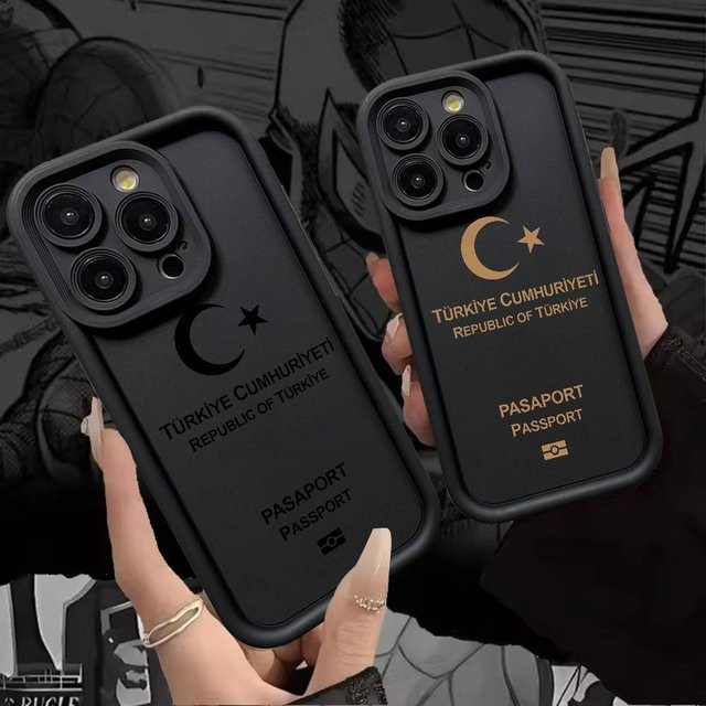 Silikon Handyhülle mit Türkei Reisepass Design für iPhone 17, 16, 15, 14, 13, 12, 11 Pro Max und Plus, stoßfestes Softcover in Schwarz - Bild 1