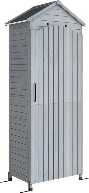 Outsunny Gartenschrank aus Holz in Grau mit verstellbaren Ablagen und magnetischer Tür, extra hoher Geräteschuppen mit galvanisiertem Dach und Belüftung, H x B x T: 213 x 85 x 58 cm - Bild 1