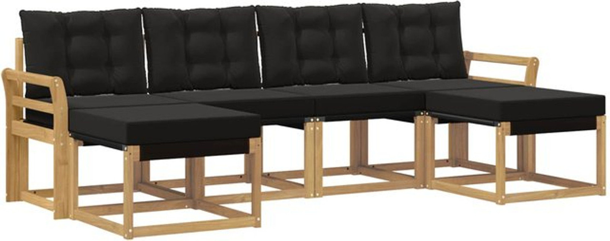 Modernes Outdoor-Sofagarnitur Loungemöbel Set von vidaXL aus Akazie und Textilene in Schwarz/Weiß mit 6 Teilen - Bild 1