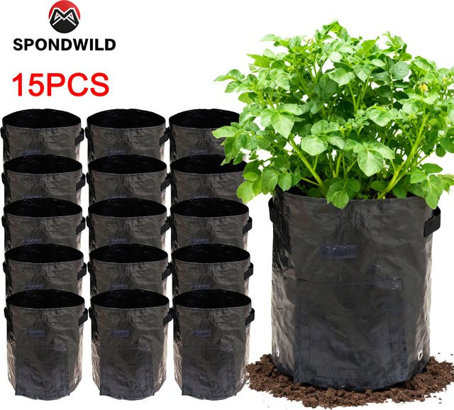 SPONDWILD Kartoffel-Pflanzbeutel aus Vliesstoff-Filz in Schwarz, 15 Stück, Multifunktionaler Gartentopf für Gemüse und Blumen - Bild 1