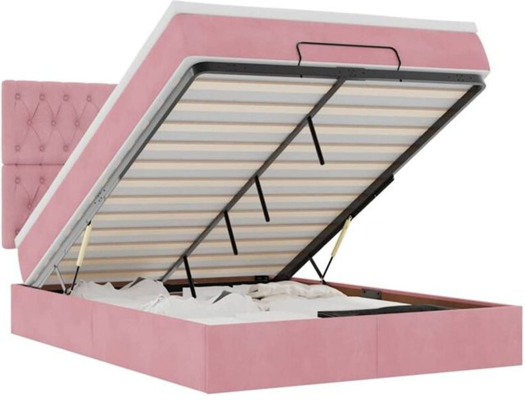 vidaxl Polsterbett Ottoman mit Matratze aus Samt in Rosa, B/T/H: 190 x 140 x 128 cm - Bild 1
