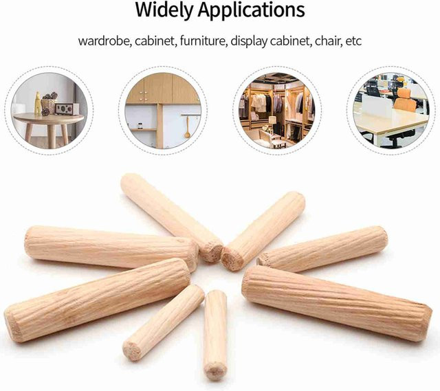 100 Stück meterk Holzdübel beige, geriffelte Passstifte für Möbel und Schränke, Durchmesser: 6 mm, Länge: 40 mm - Bild 1