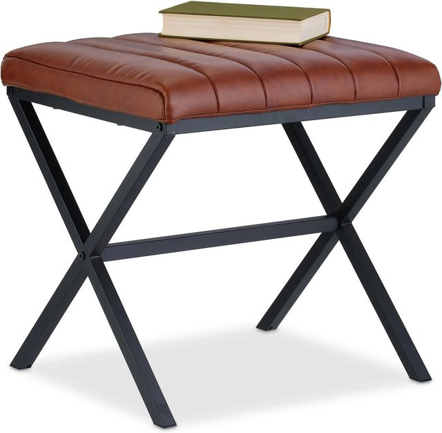 Relaxdays Sitzhocker aus Kunstleder in Schwarz und Braun, B/T/H: 46 x 47 x 42 cm - Bild 1