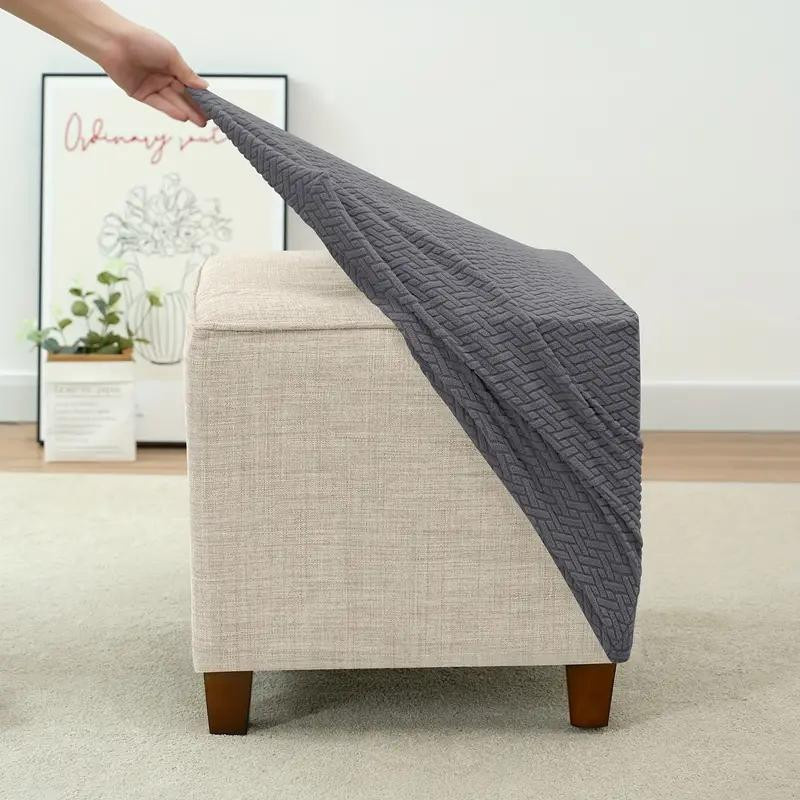 Elastische Hockerhusse aus Jacquard und Samt in Grau für quadratische Fußhocker - Bild 1