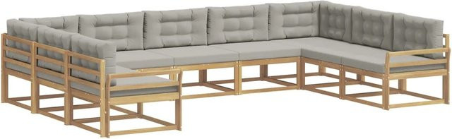 vidaXL Outdoor-Sofagarnitur in U-Form aus Akazienholz mit Kissen in Weiß und Hellgrau - Bild 1
