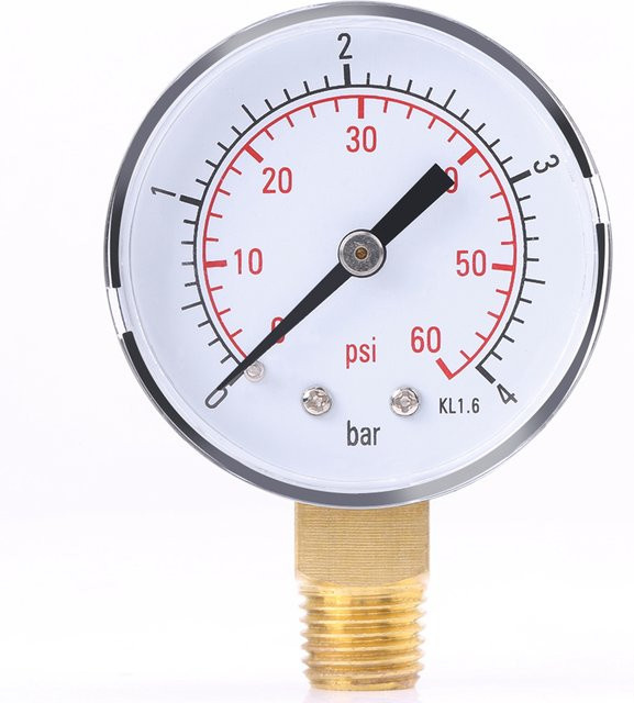 YOSOO Mini-Druckmesser TS-50 in Silber und Weiß, Messbereich 0-4bar/0-60psi, Anschluss 1/4" NPT, geeignet für Luft, Öl und Wasser - Bild 1