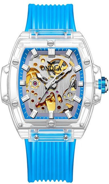 ONOLA Armbanduhr Automatik, Tonneau, 53 mm, Silikon, Grau, Herren - Bild 1