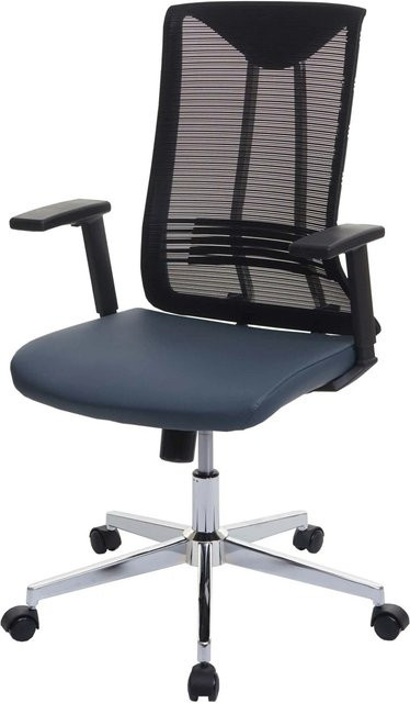 Ergonomischer Proregal Bürostuhl aus Kunstleder in Blau-Grau mit Armlehnen und Rollen, H x B x T: 110 x 65 x 66 cm - Bild 1