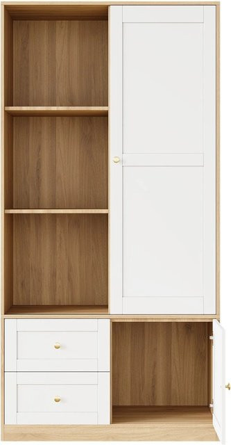 okwish Kleiderschrank mit Schiebetüren und Schubladen in Weiß und Beige, modern und matt, B/T/H: 80 x 46 x 141 cm - Bild 1