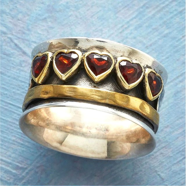 YoYo Ring, Bicolor, roter synthetischer Zirkonia, Vintage, Damen - Bild 1