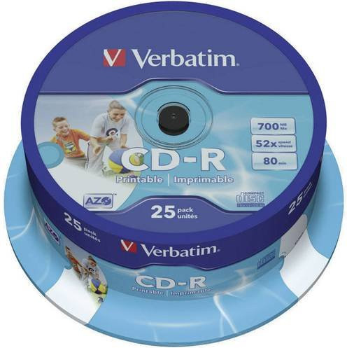 Verbatim CD-R Rohlinge 700 MB, 25er Spindel, weiß, bedruckbar - Bild 1