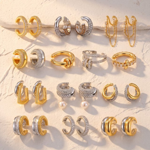 onekiss Knorpel-Clip-Ohrringe, Edelstahl, Bicolor, Zirkonia, Damen - Bild 1