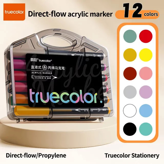 Truecolor Acrylmarker Set mit 12 Farben und weicher Spitze im PP-Etui für Stein, Holz, Glas und Leinwand - Bild 1