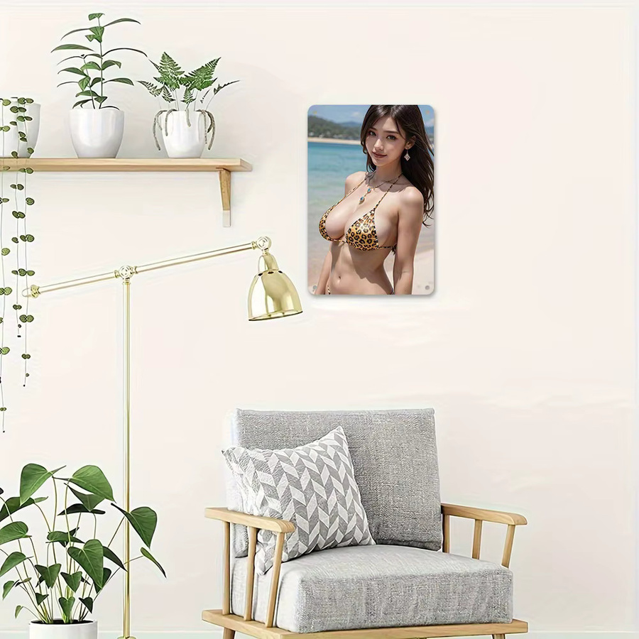 Vintage Blechschild CIFBUY Wanddekoration mit Strand, Bikini und Palmenmotiv, B: 20,32 cm, H: 20,32 cm - Bild 4