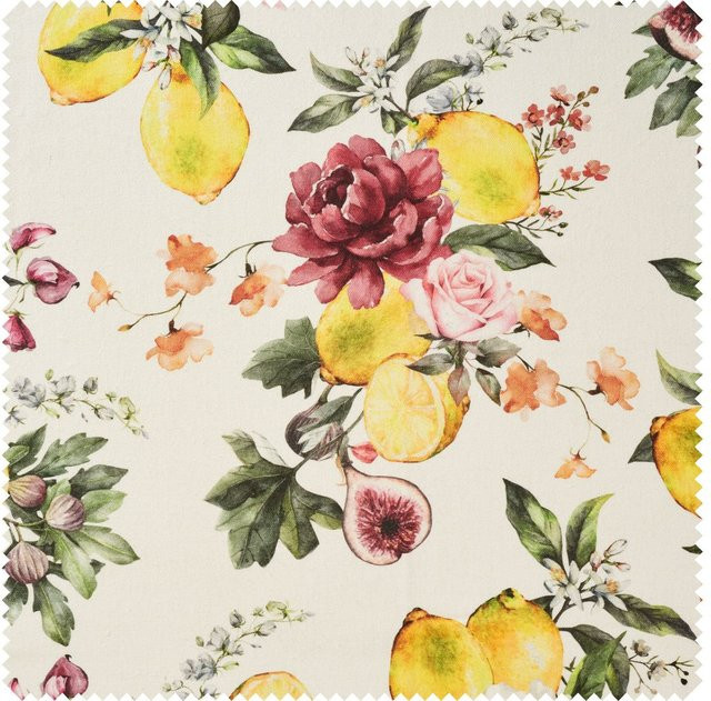 Globaltex Baumwoll-Stoff Lemon and Roses in Gelb und Multicolour - Bild 1
