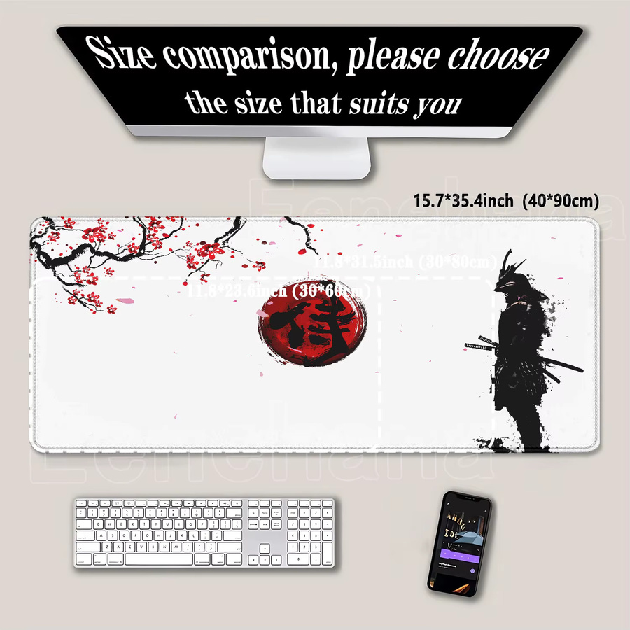 Eenehana Samurai Warrior Mauspad in Schwarz und Weiß für Gamer und Computer-Zubehör - Bild 3