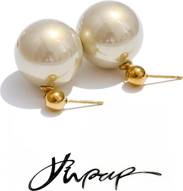 Yhpup Ohrringe, Edelstahl, Perle, Gold, 20x20 mm - Bild 1