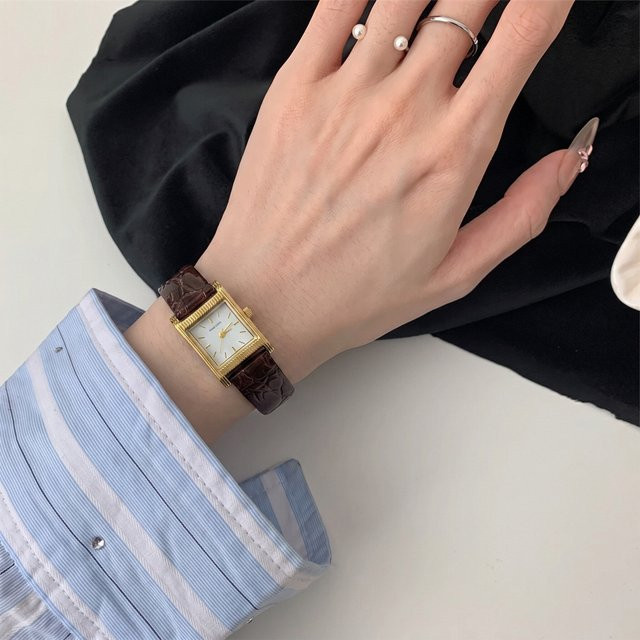 CILOA Armbanduhr, Quarz, Gold, Rechteckig, Weiß, Leder, Damen - Bild 1