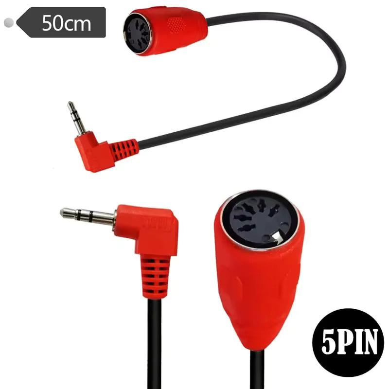BSN MIDI zu TRS 3,5 mm Stecker auf DIN 5-Pin Buchse Audio Adapter Kabel mit 90 Grad Winkel in Rot, Länge: 0,5 m - Bild 2