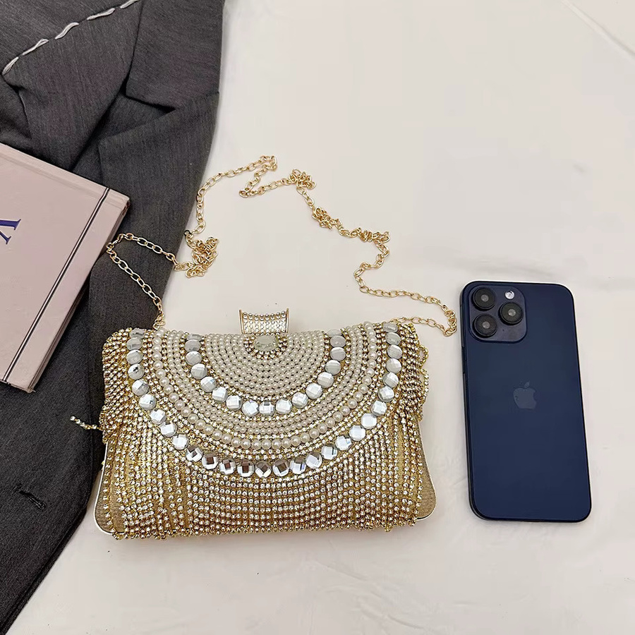 Abendtasche mit Strass, Quaste, Diamanten und Perlen, Metall - Bild 2