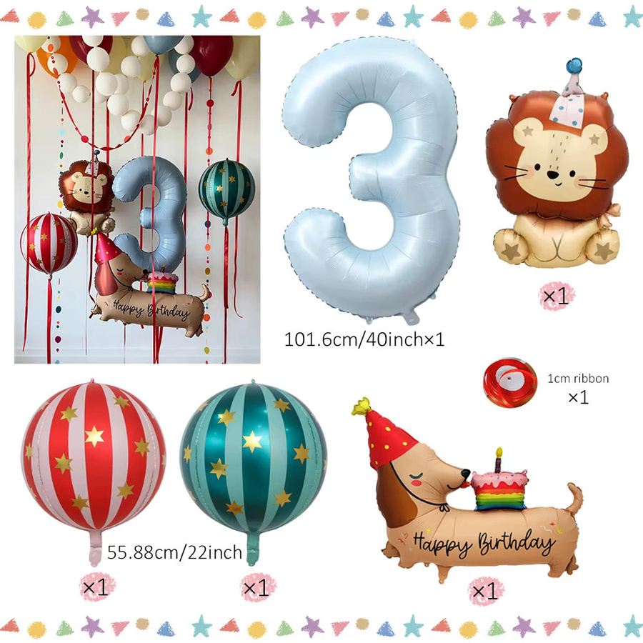 Marca Blaues Zahlenballon-Set, Wurst-, Geburtstags-, Hunde- und Löwenförmige Ballons - Bild 3