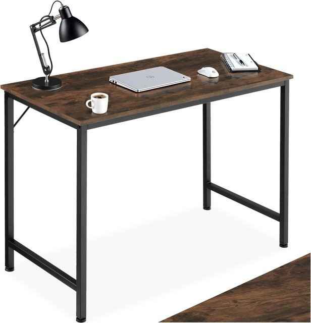 tectake Schreibtisch Jenkins Industrial Style in Holz Dunkel mit Stahlgestell, B/T/H: 100 x 50 x 75,5 cm - Bild 1