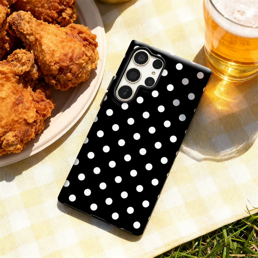 Handyhülle mit schwarz-weißem Polka Dot Muster für Samsung Galaxy S25 Ultra, S24 und S23 Ultra Plus mit glänzender doppellagiger Rückseite - Bild 4