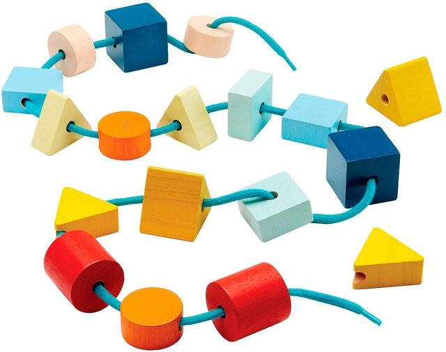 Plantoys Geo Unit Link, Fädelschnüre, Holz, bunt, ab 3 Jahren - Bild 1