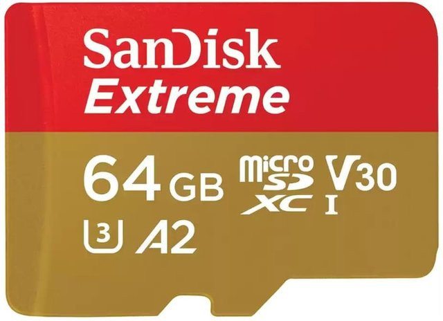 SanDisk Extreme microSDXC Speicherkarte 64GB mit Adapter, V30, A2, UHS-I, U3, Multicolor - Bild 1
