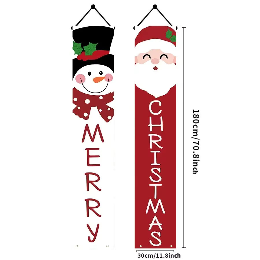 Runtow 2 Stück Weihnachtsmann und Schneemann Türbanner für Weihnachten und Neujahr, mehrfarbig, B: 30 cm, H: 180 cm - Bild 3